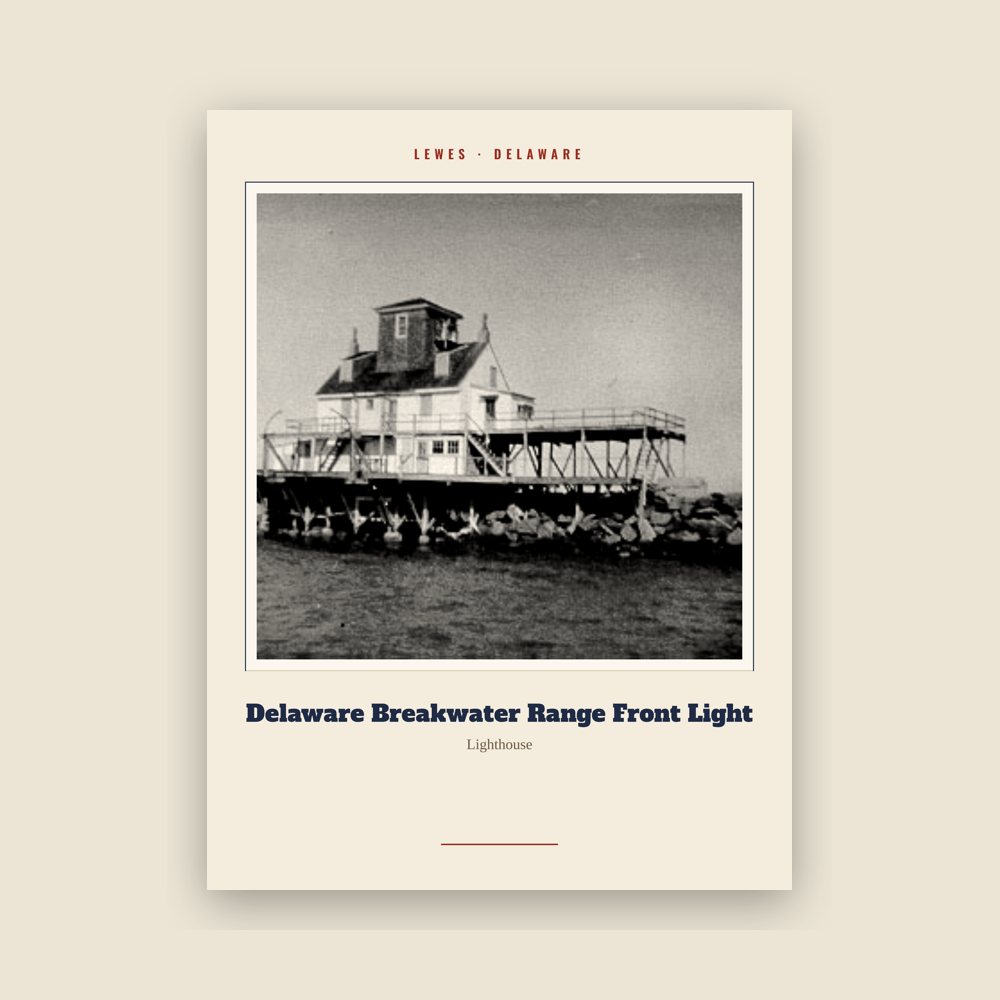 Lewes Delaware Breakwater Range Front Light Landmark Print
