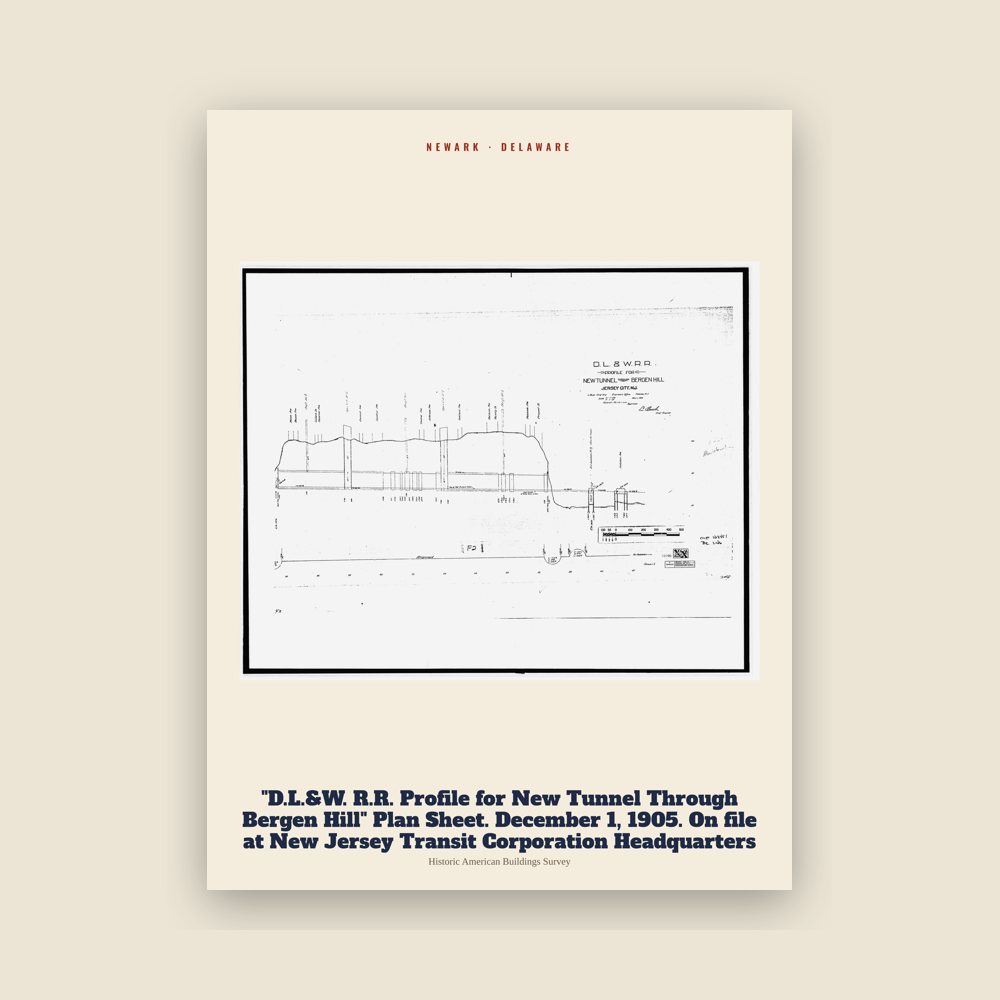 Newark "D.L.&W. R.R. Profile for New Tunnel Through Bergen Hill" Plan Sheet. December 1, 1905. On file at New Jersey Transit Corporation Headquarters Archive Print