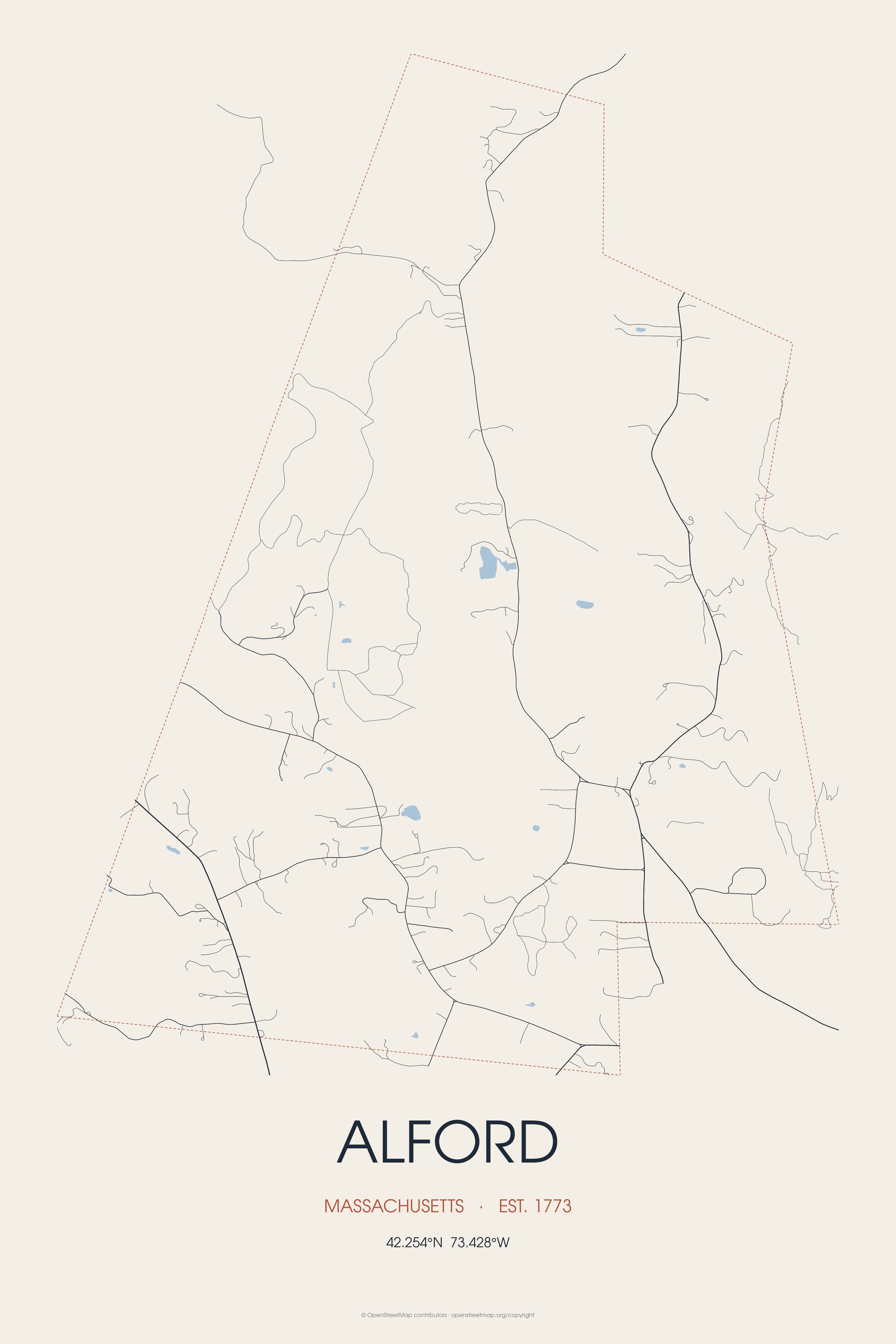 Street map of Alford, Massachusetts