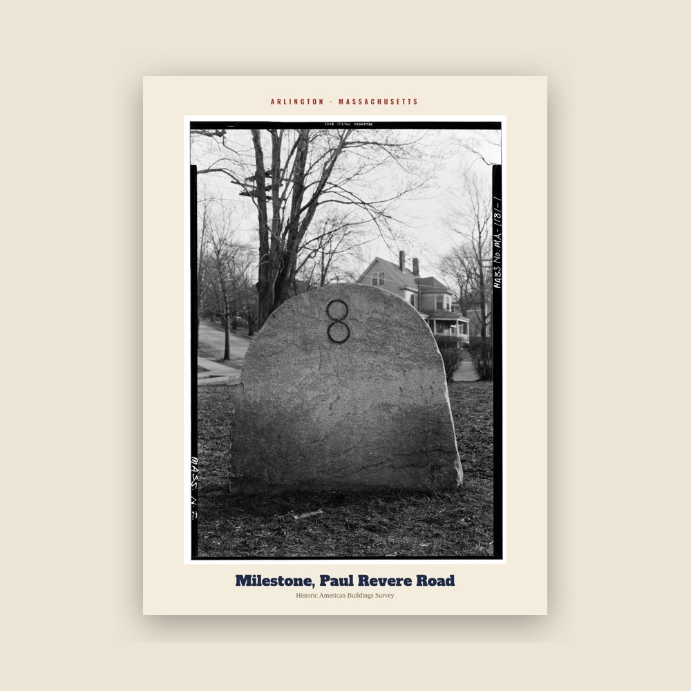 Arlington Milestone, Paul Revere Road Archive Print