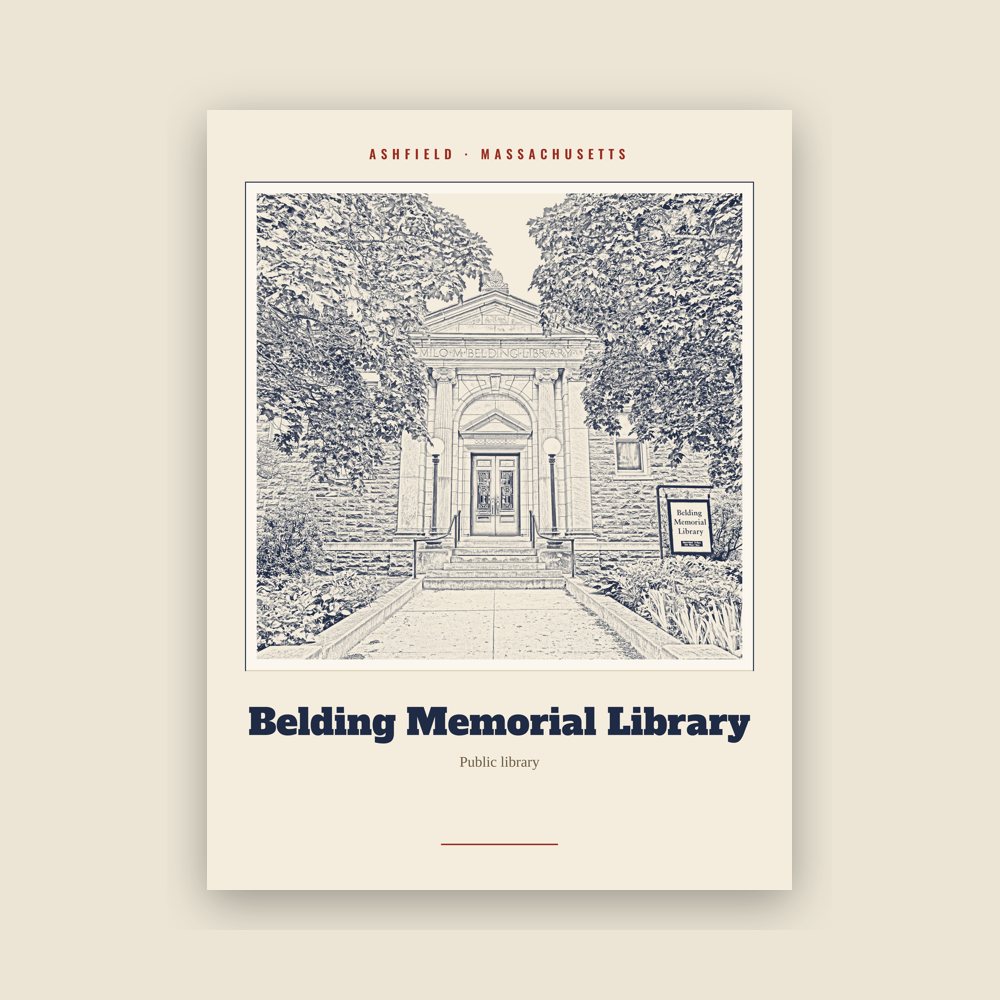 Ashfield Belding Memorial Library Landmark Print