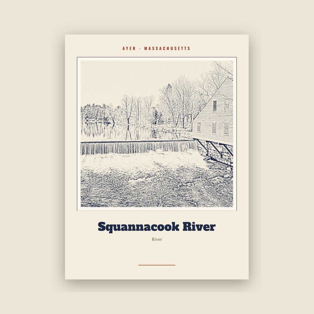 Ayer Squannacook River Landmark Print