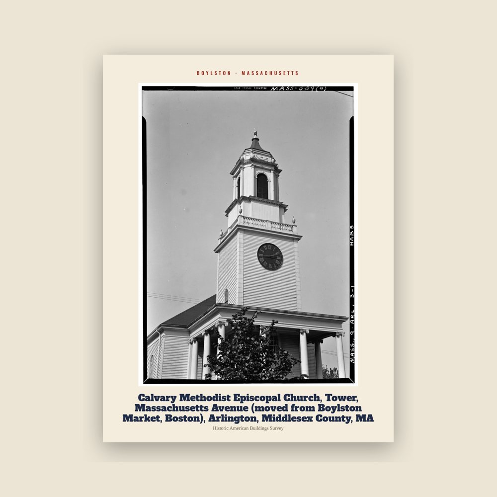 Boylston Calvary Methodist Episcopal Church, Tower, Massachusetts Avenue (moved from Boylston Market, Boston), Arlington, Middlesex County, MA Archive Print