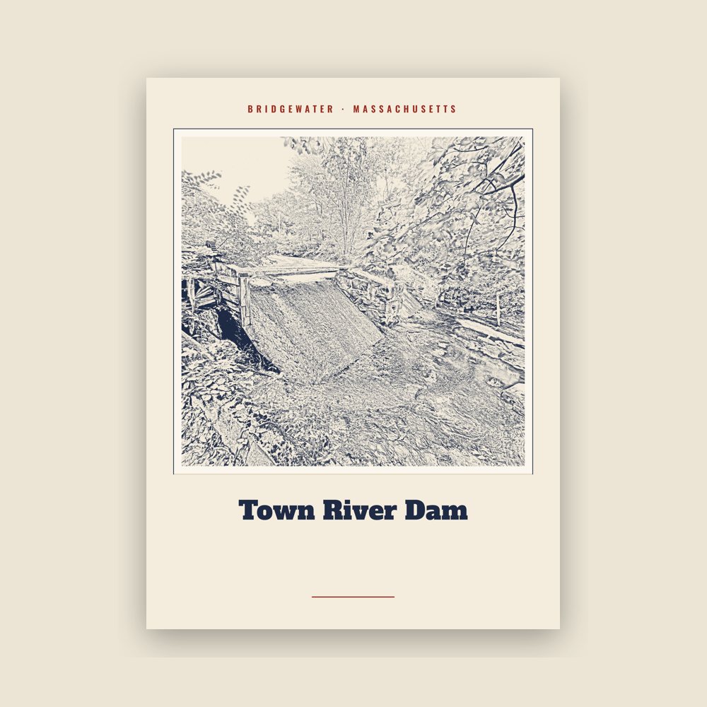 Bridgewater Town River Dam Landmark Print