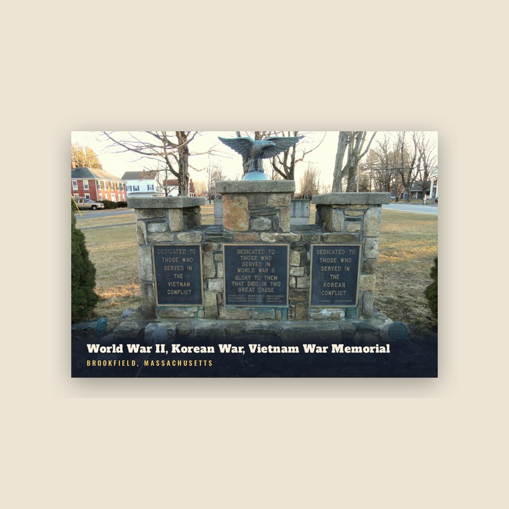 Brookfield World War II, Korean War, Vietnam War Memorial Postcard