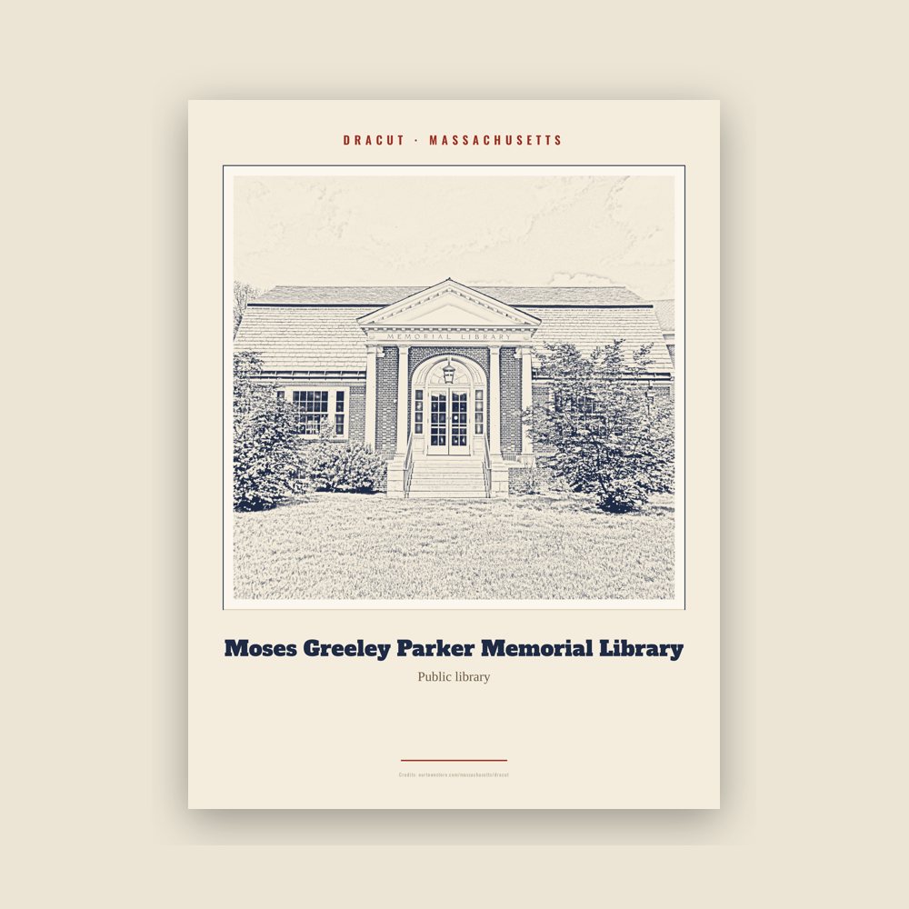 Dracut Moses Greeley Parker Memorial Library Landmark Print