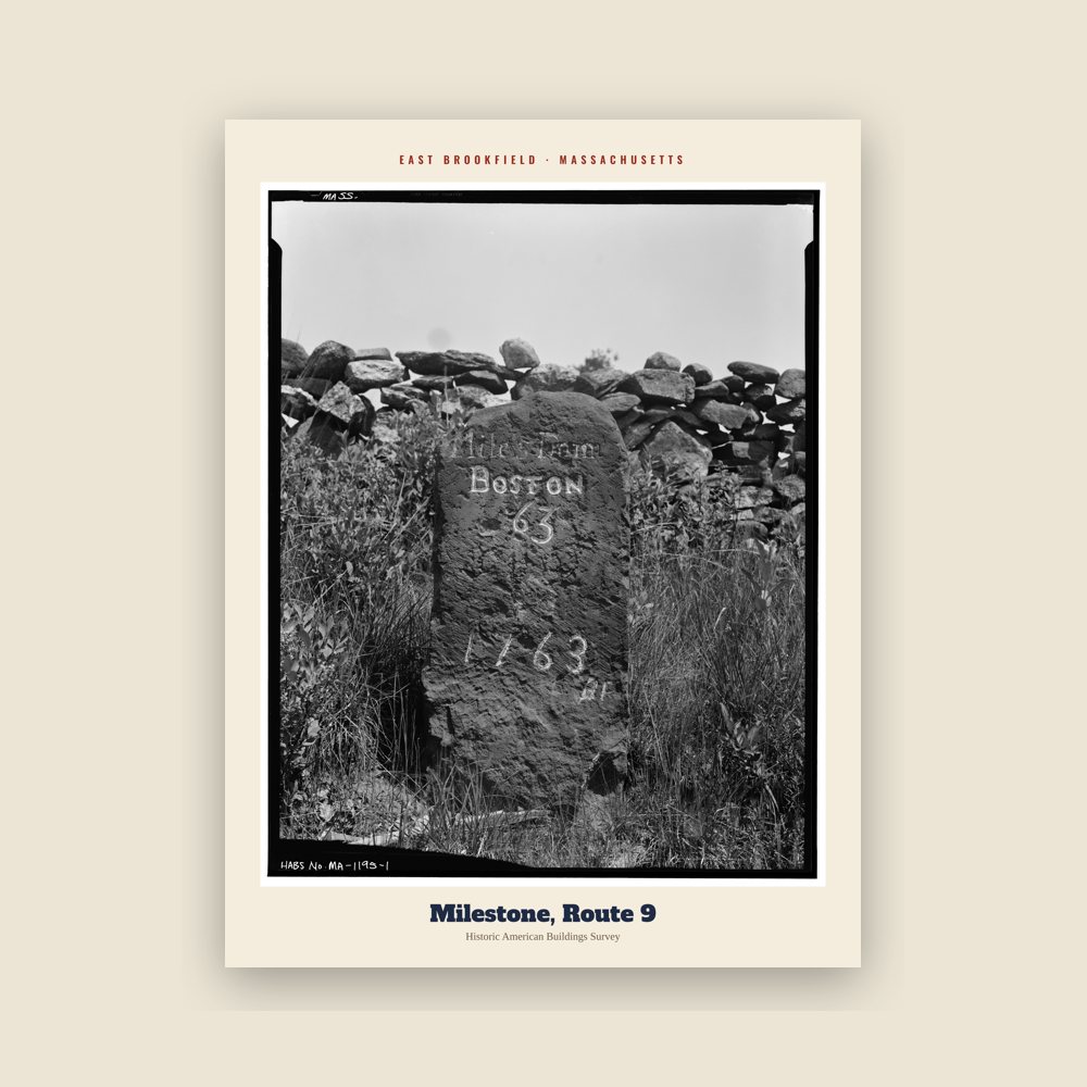 East Brookfield Milestone, Route 9 Archive Print