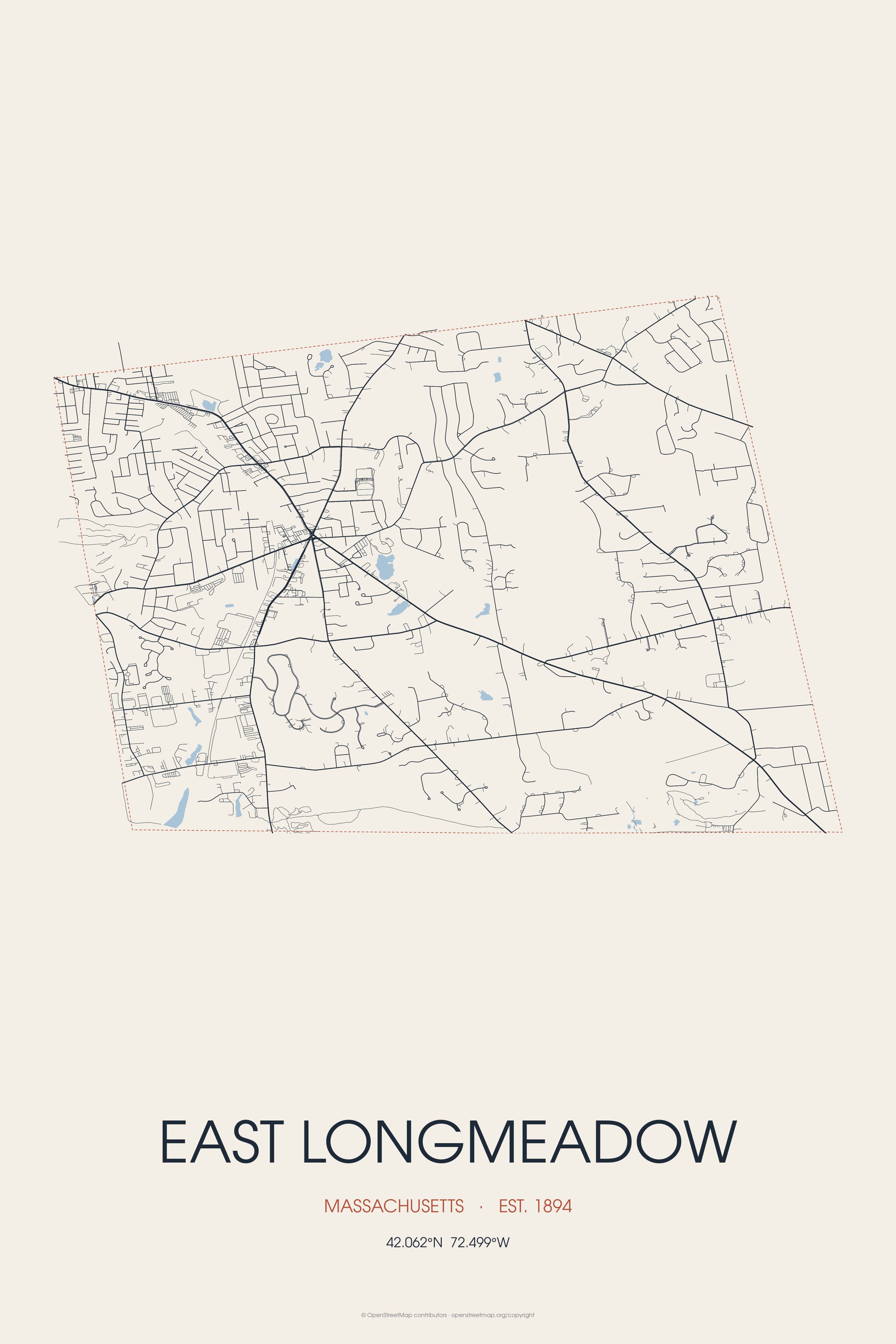 Street map of East Longmeadow, Massachusetts