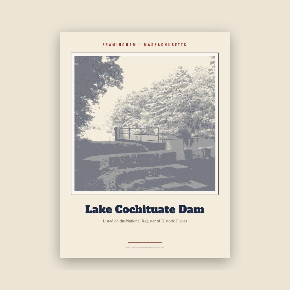 Framingham Lake Cochituate Dam Landmark Print