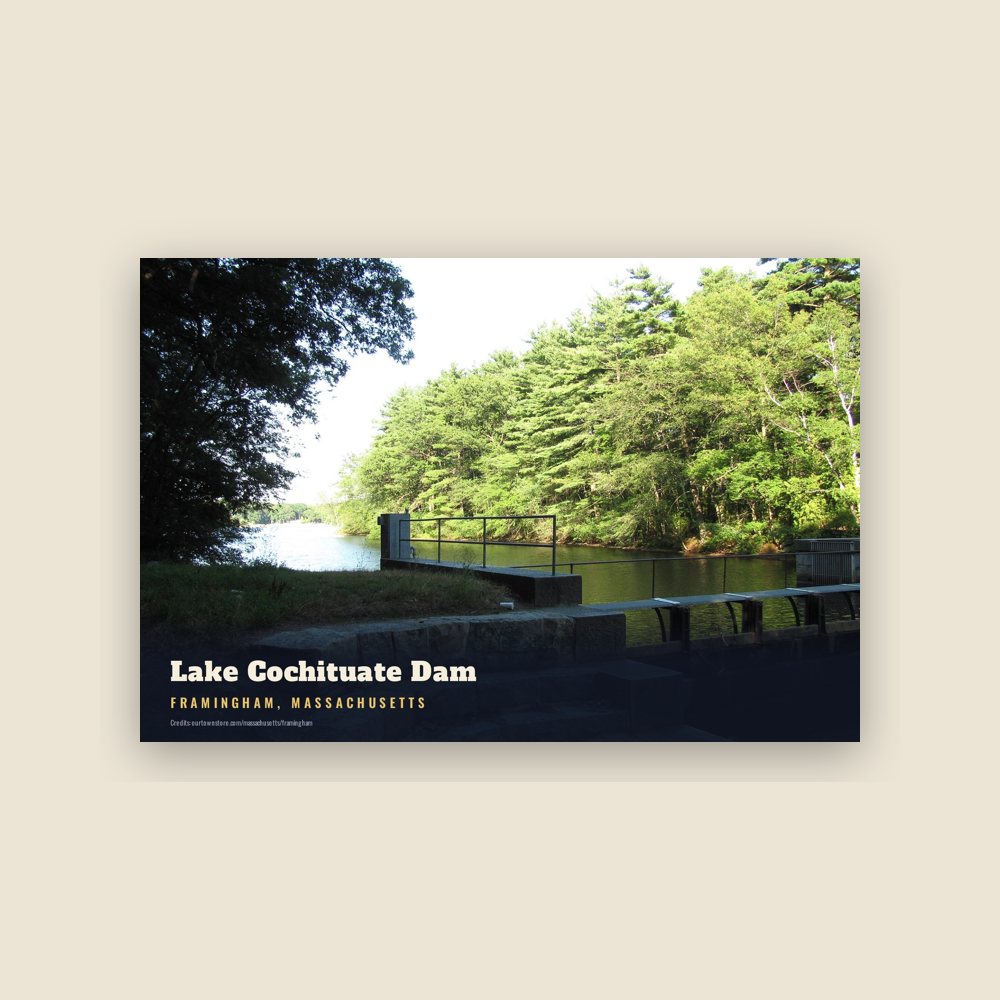 Framingham Lake Cochituate Dam Postcard
