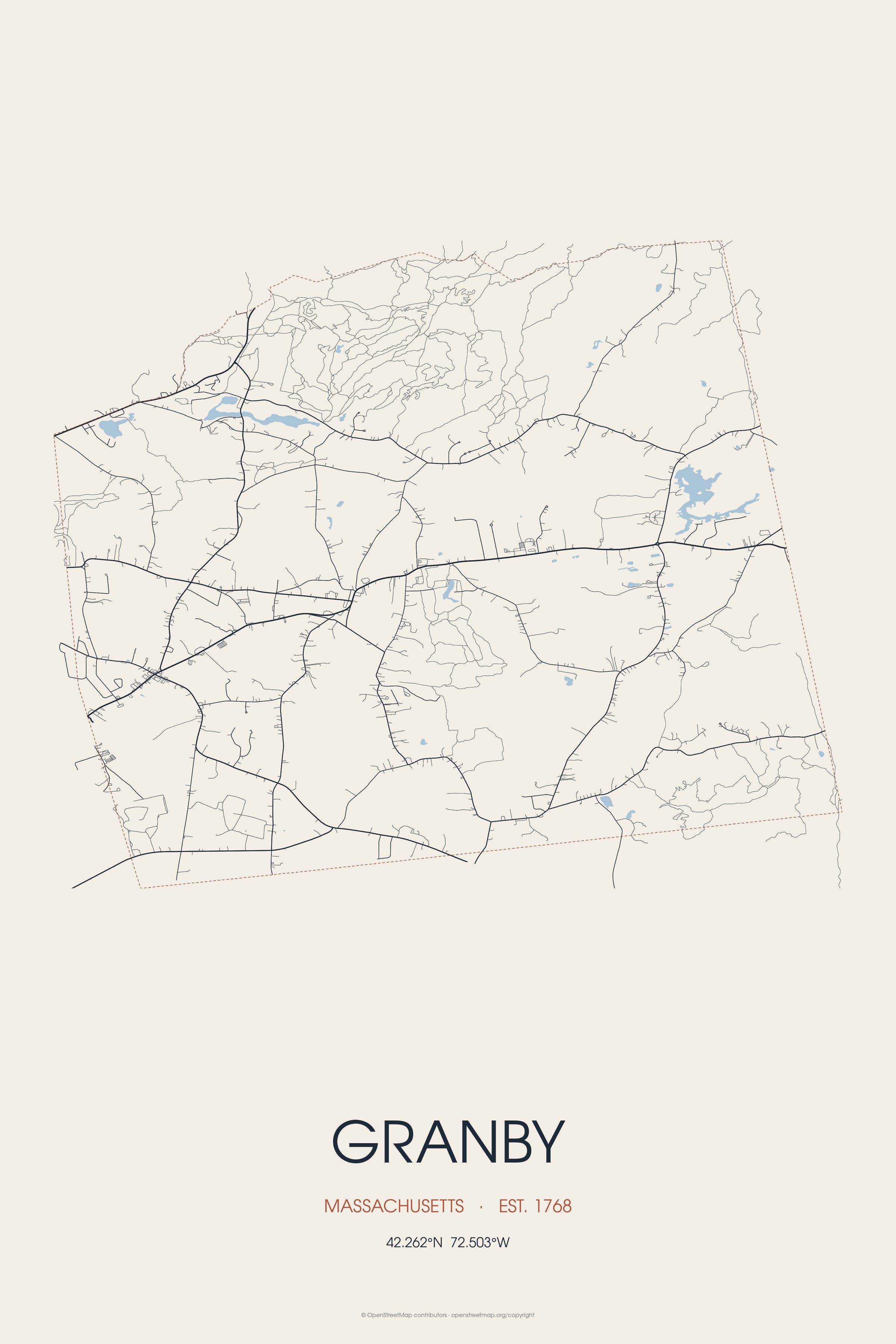 Street map of Granby, Massachusetts