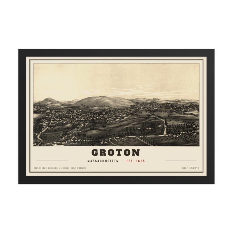 Groton 1886 Bird's-Eye View, Framed