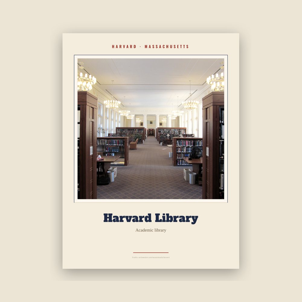 Harvard Harvard Library Landmark Print