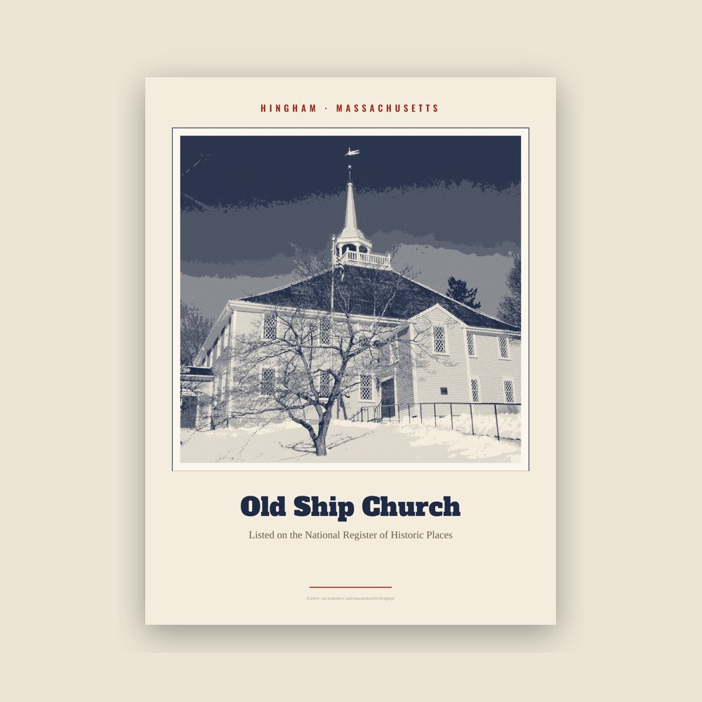 Hingham Old Ship Church Landmark Print