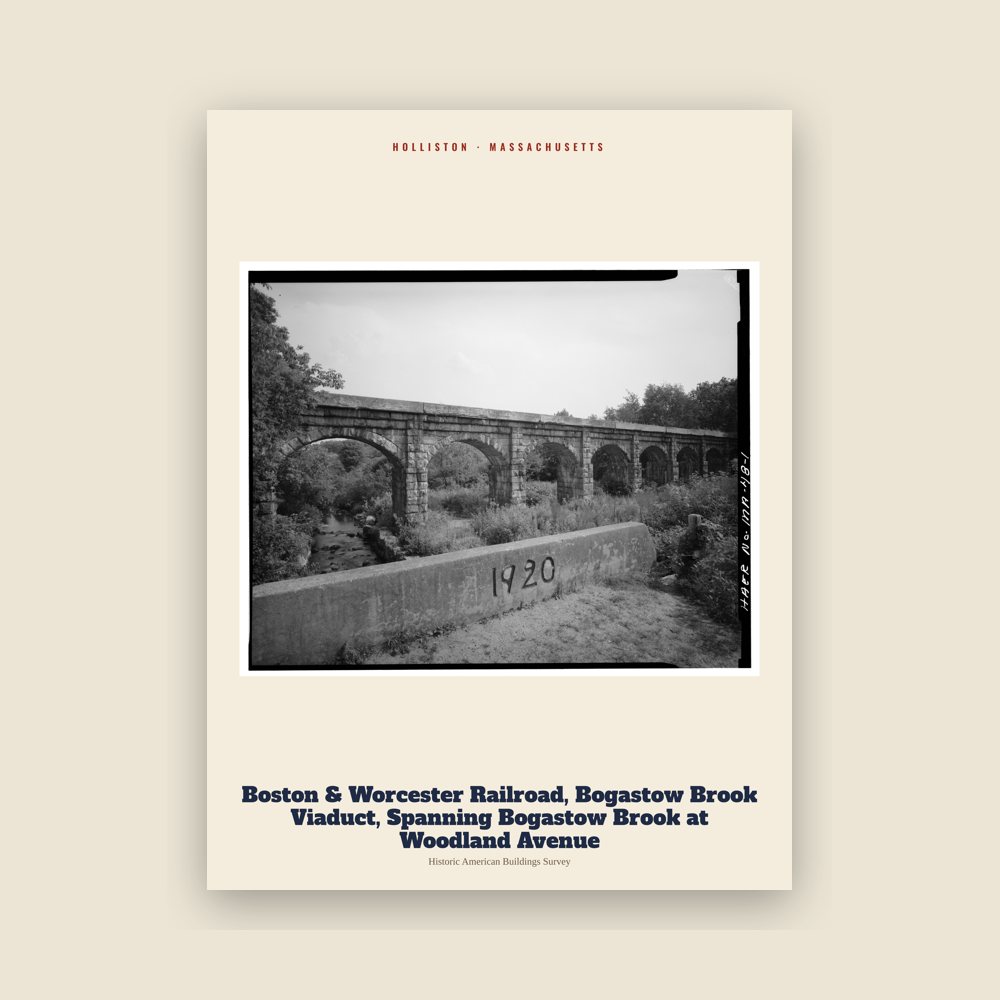 Holliston Boston & Worcester Railroad, Bogastow Brook Viaduct, Spanning Bogastow Brook at Woodland Avenue Archive Print