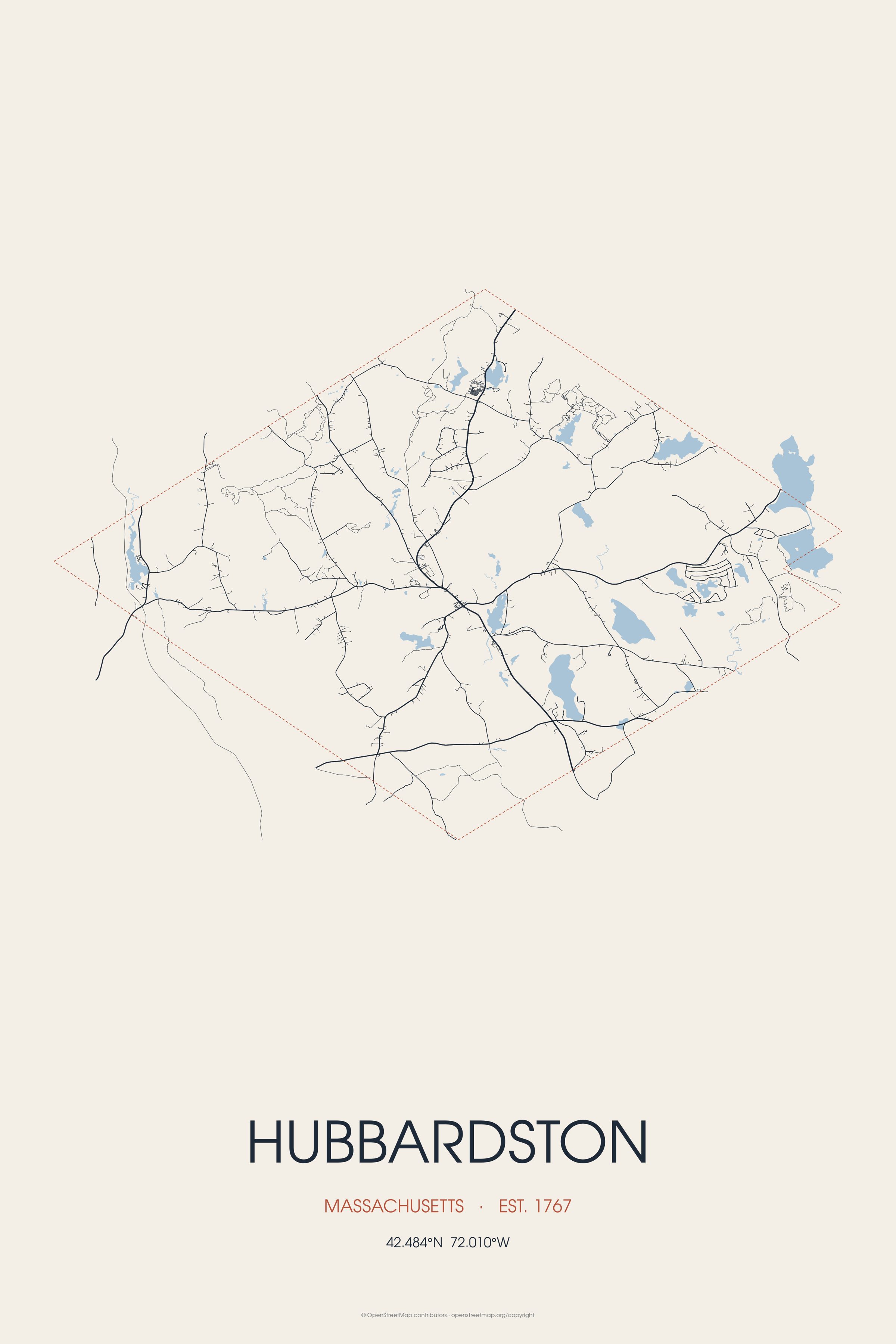 Street map of Hubbardston, Massachusetts