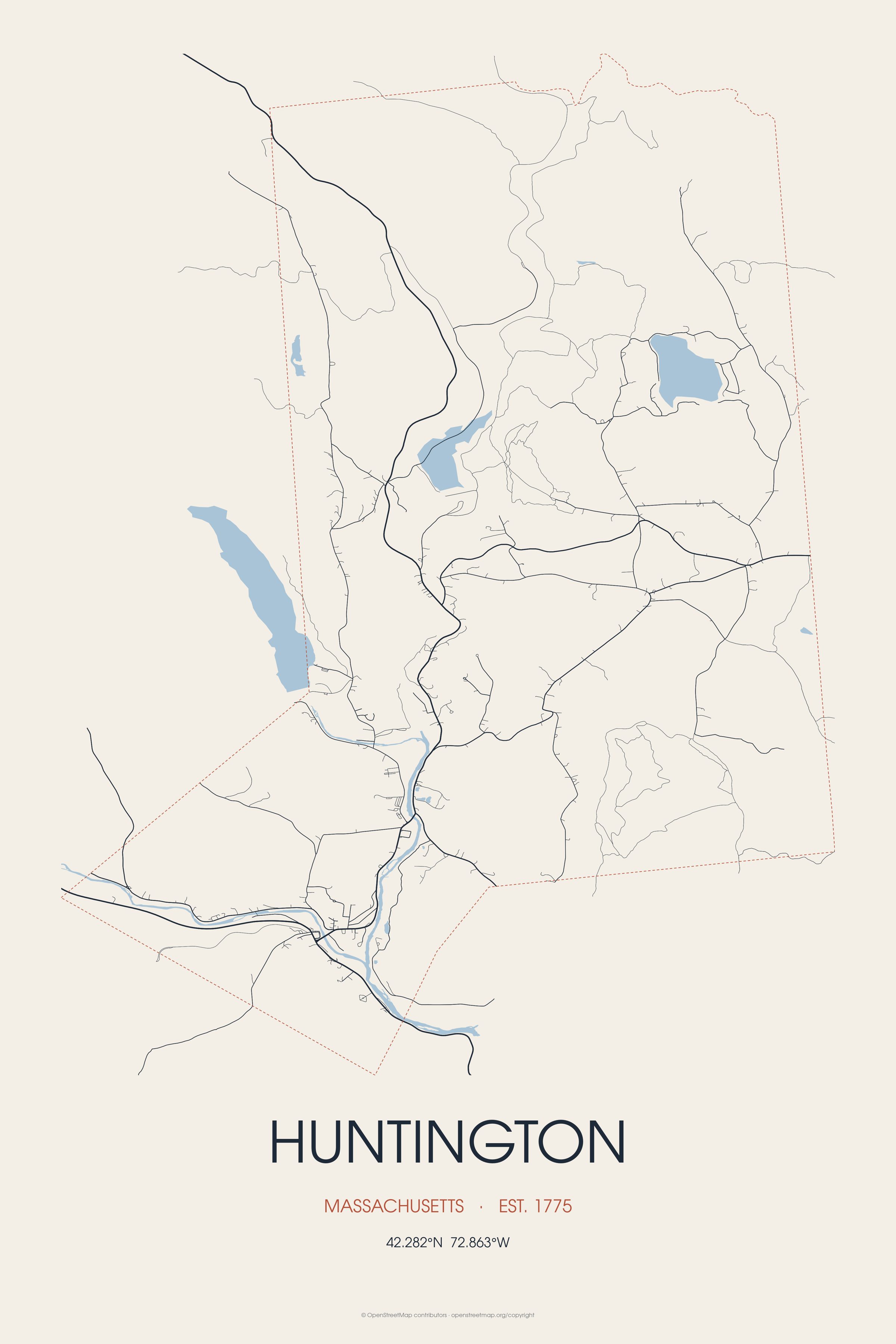 Street map of Huntington, Massachusetts