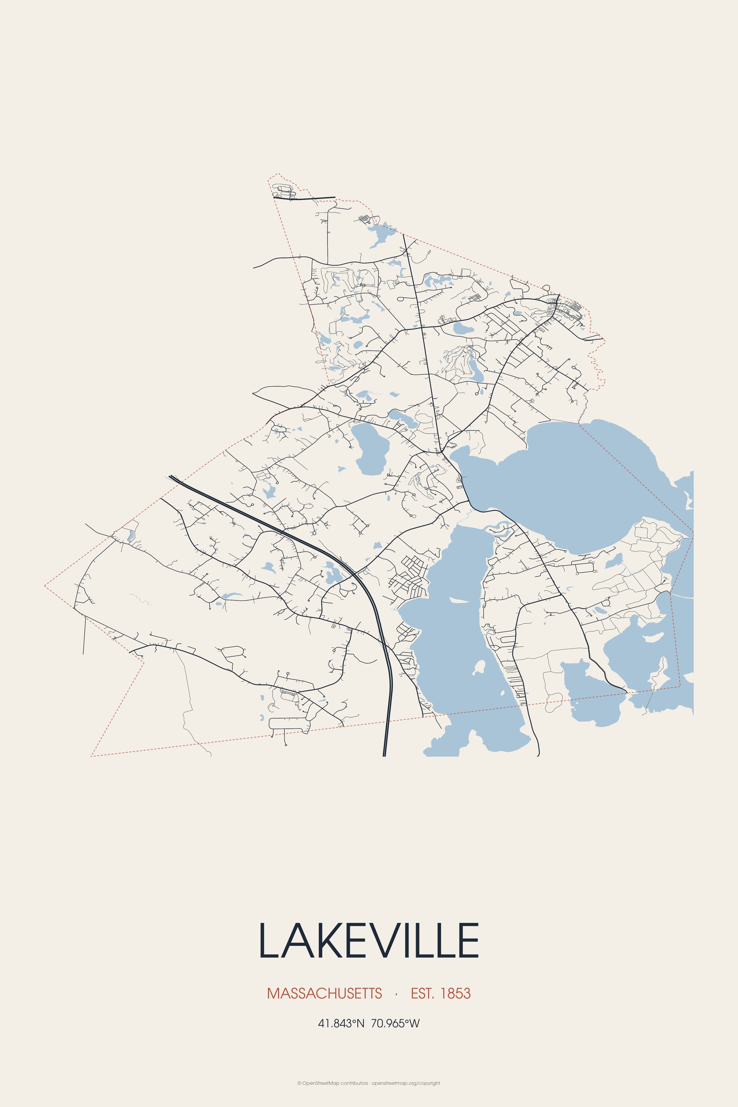 Street map of Lakeville, Massachusetts