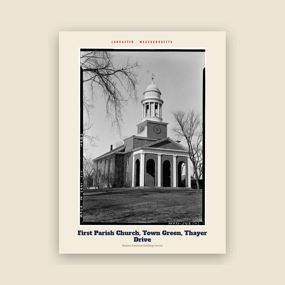 Lancaster First Parish Church, Town Green, Thayer Drive Archive Print