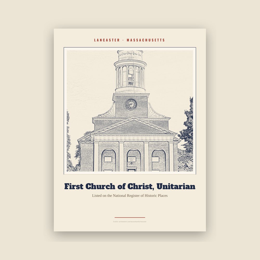 Lancaster First Church of Christ, Unitarian Landmark Print