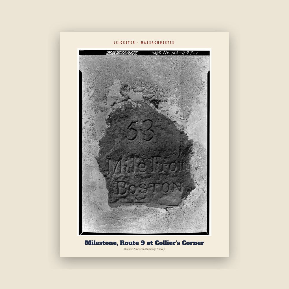 Leicester Milestone, Route 9 at Collier's Corner Archive Print