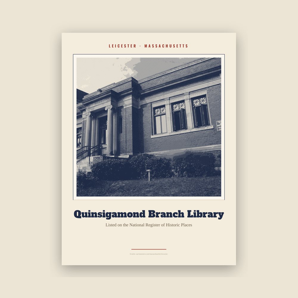 Leicester Quinsigamond Branch Library Landmark Print