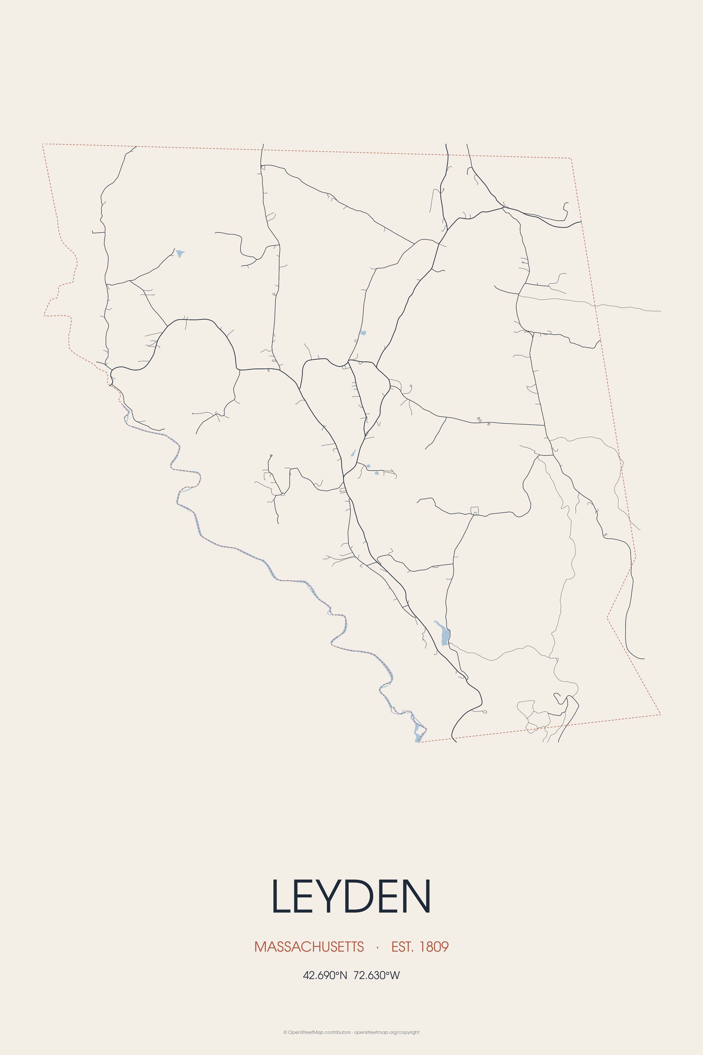 Street map of Leyden, Massachusetts