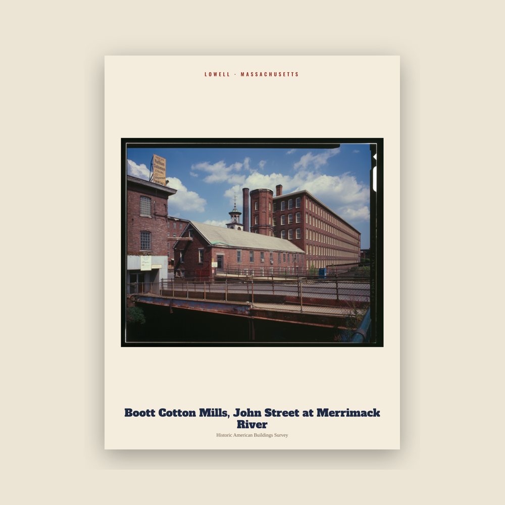 Lowell Boott Cotton Mills, John Street at Merrimack River Archive Print