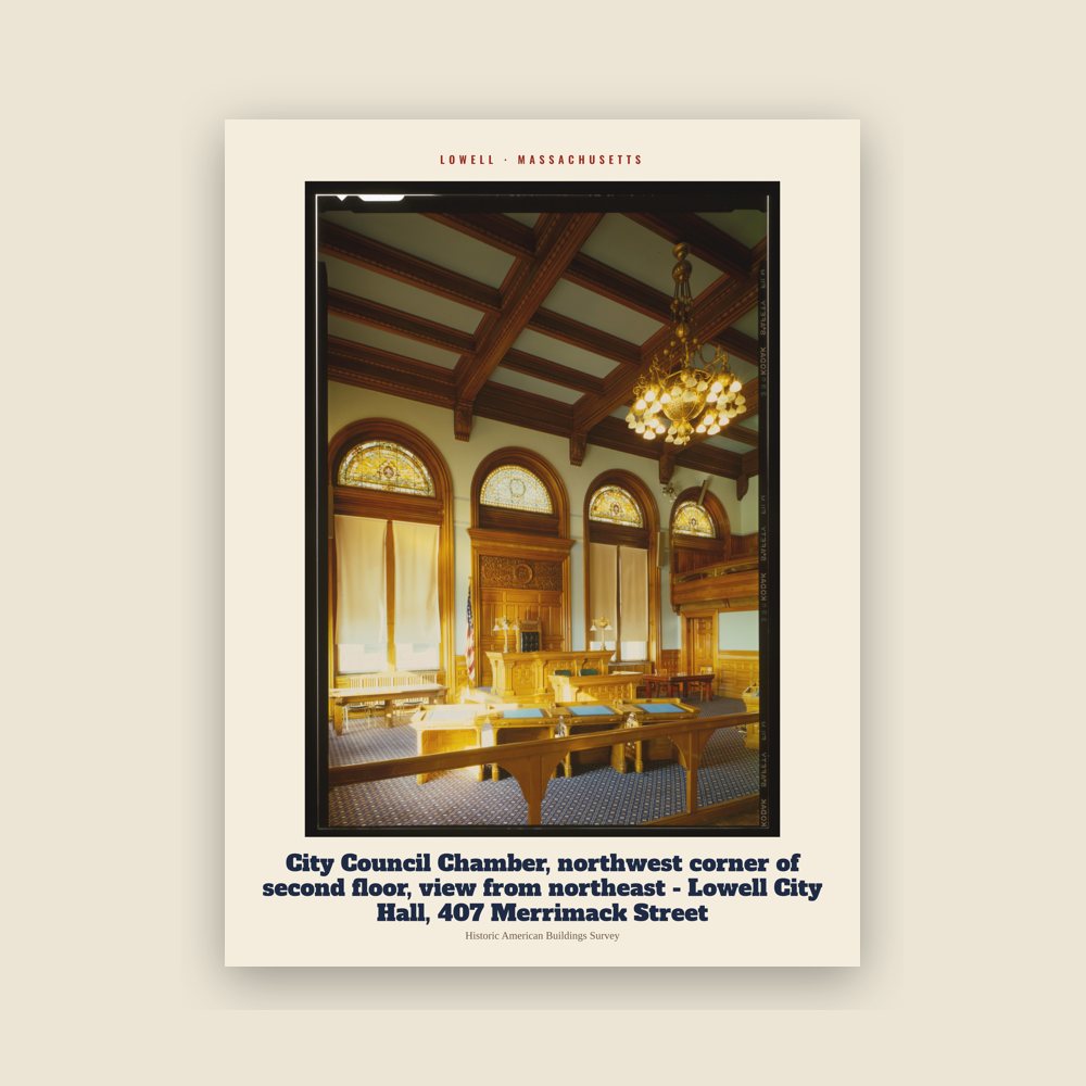 Lowell City Council Chamber, northwest corner of second floor, view from northeast - Lowell City Hall, 407 Merrimack Street Archive Print