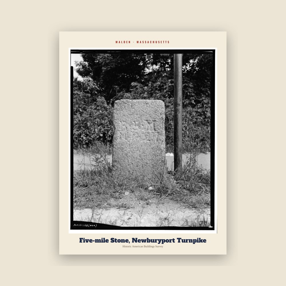 Malden Five-mile Stone, Newburyport Turnpike Archive Print