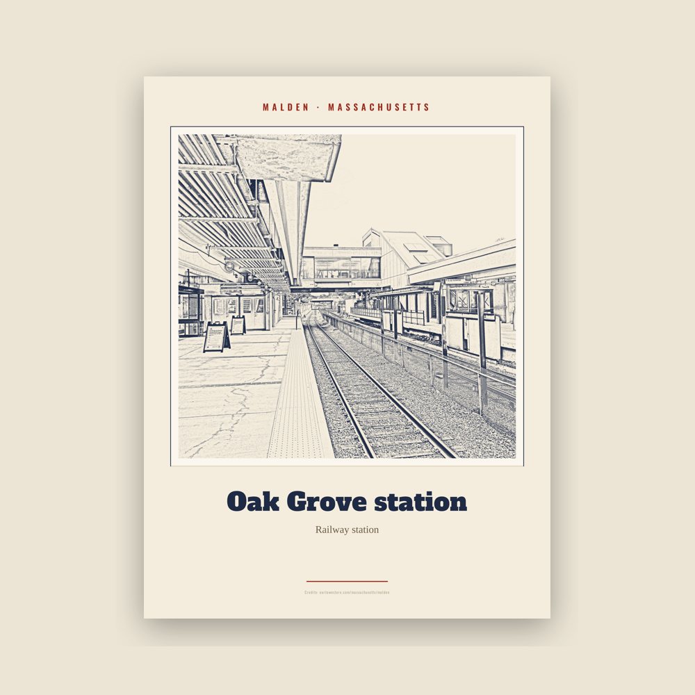 Malden Oak Grove station Landmark Print