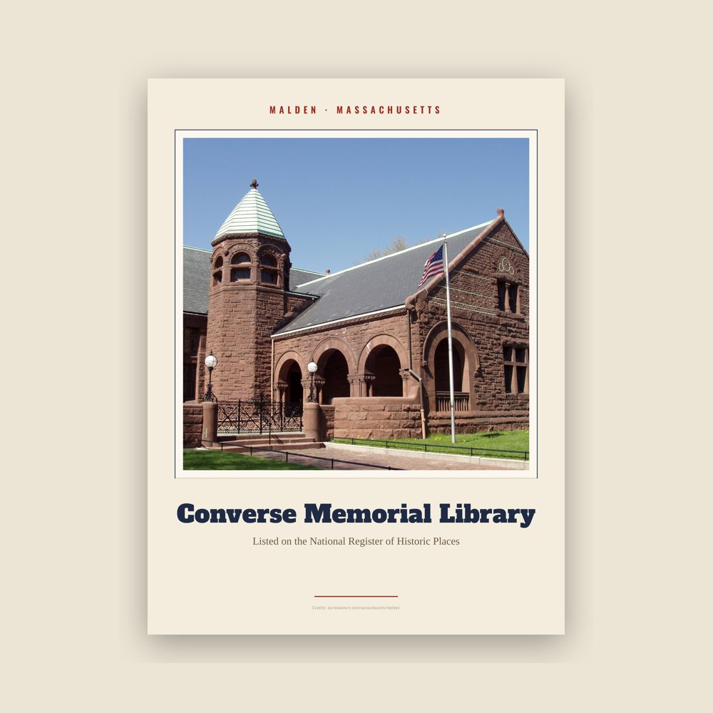 Malden Converse Memorial Library Landmark Print