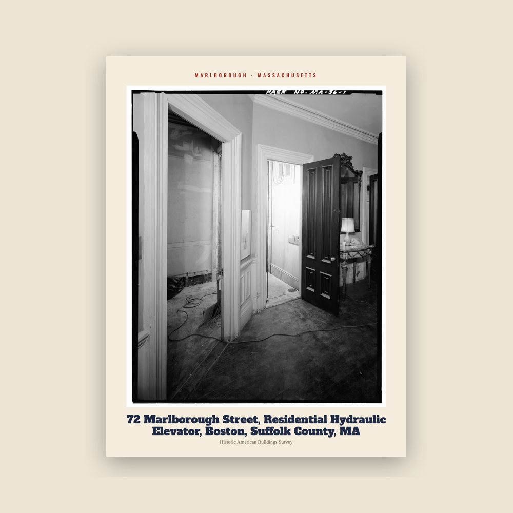 Marlborough 72 Marlborough Street, Residential Hydraulic Elevator, Boston, Suffolk County, MA Archive Print