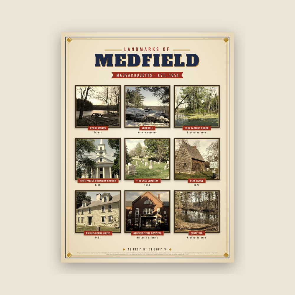 Medfield Landmarks Photo Poster