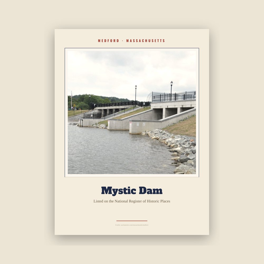 Medford Mystic Dam Landmark Print