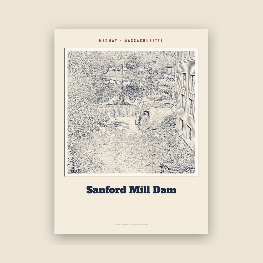 Medway Sanford Mill Dam Landmark Print