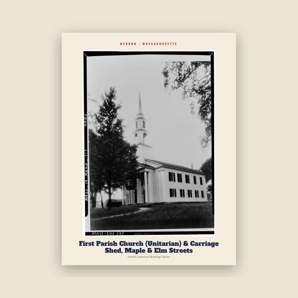 Mendon First Parish Church (Unitarian) & Carriage Shed, Maple & Elm Streets Archive Print