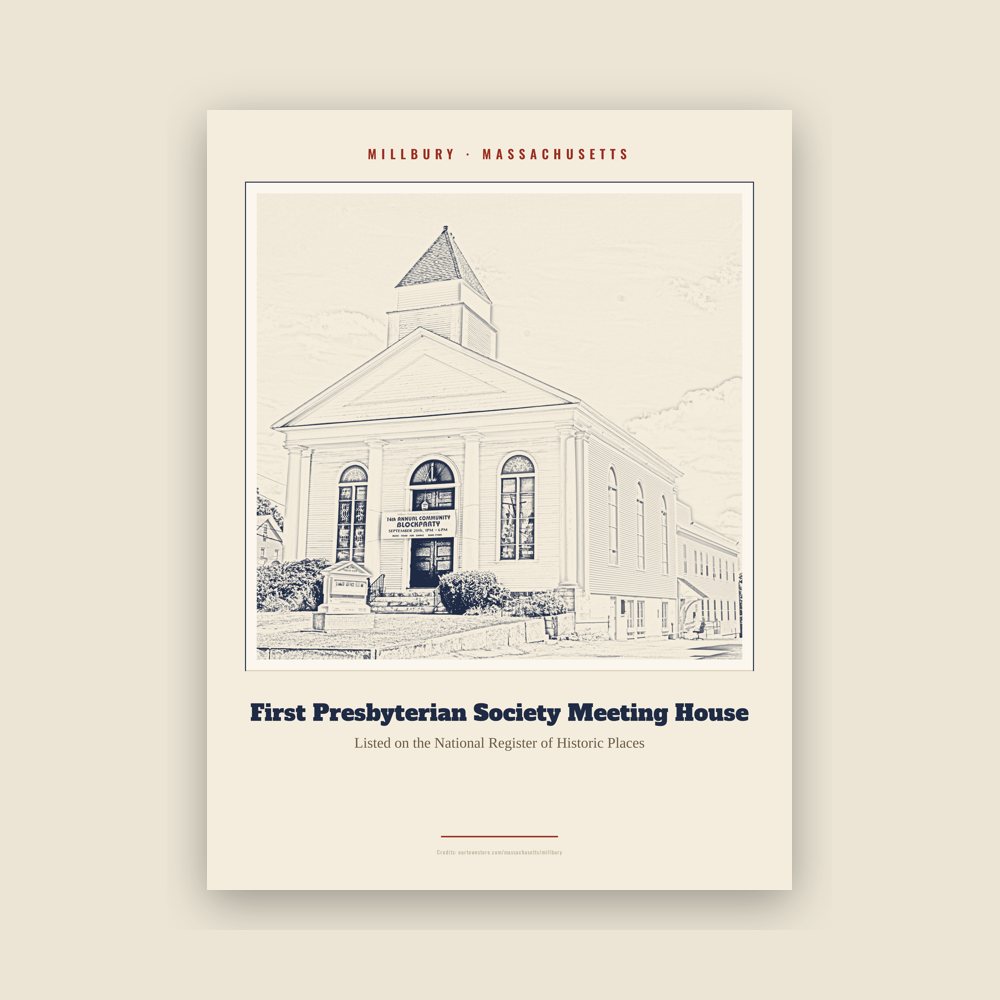 Millbury First Presbyterian Society Meeting House Landmark Print