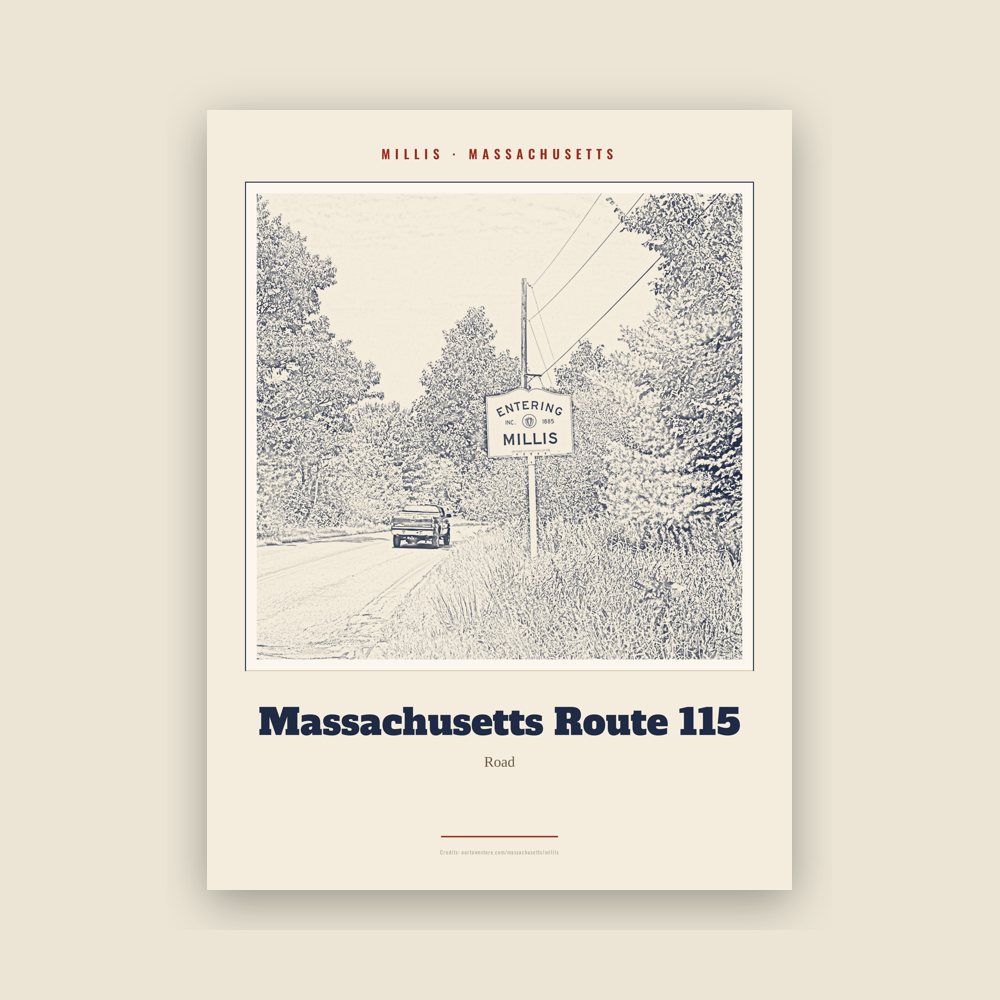 Millis Massachusetts Route 115 Landmark Print