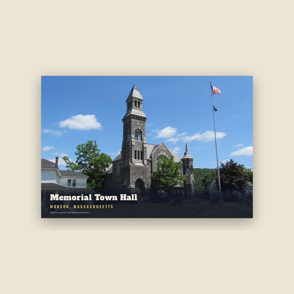 Monson Memorial Town Hall Postcard