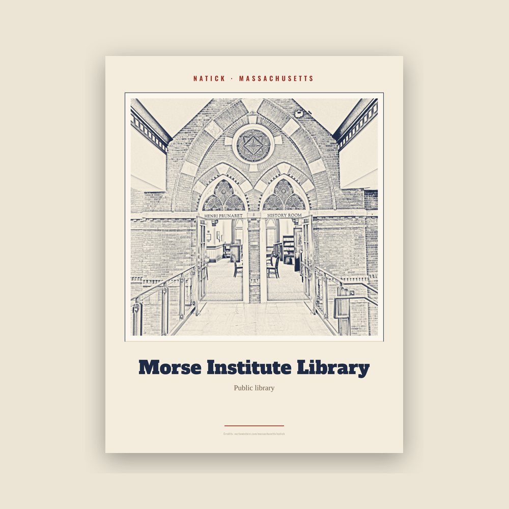 Natick Morse Institute Library Landmark Print