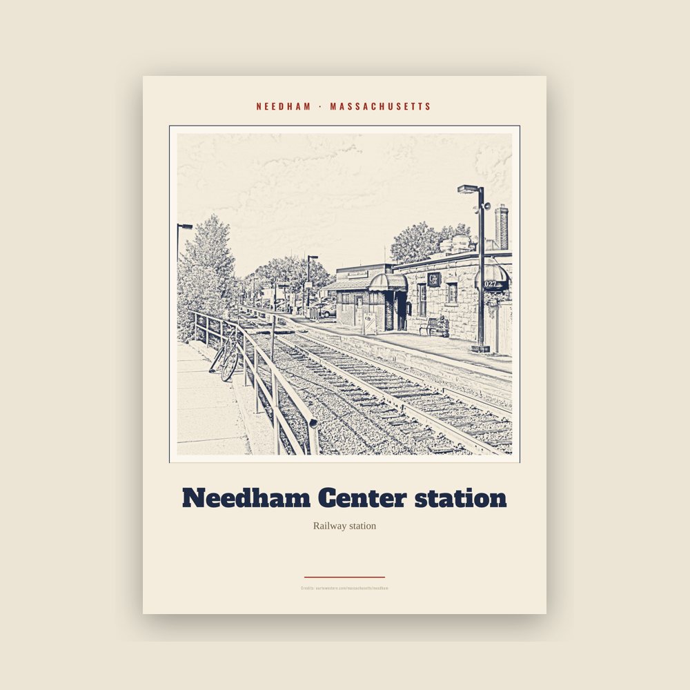 Needham Needham Center station Landmark Print