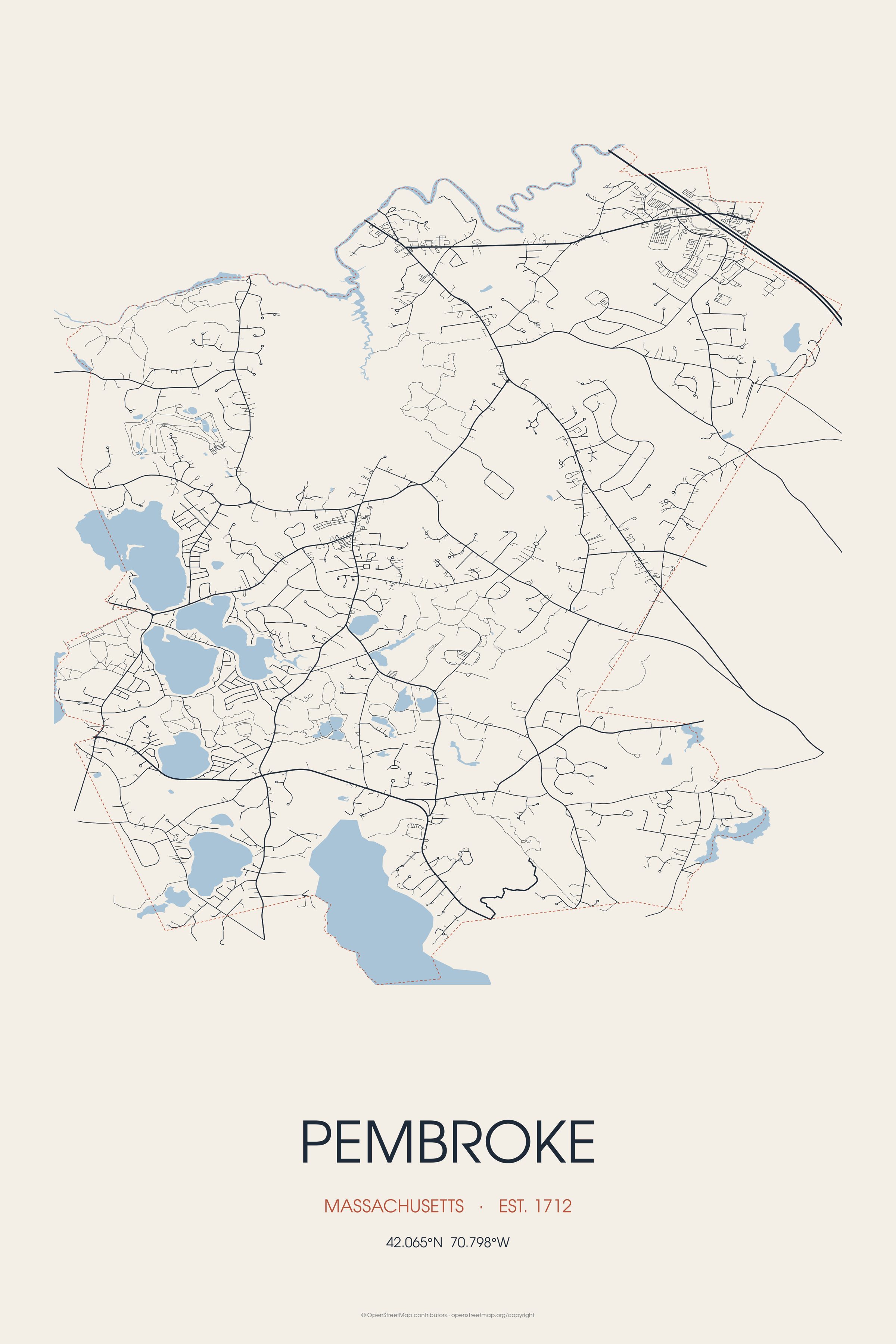 Street map of Pembroke, Massachusetts