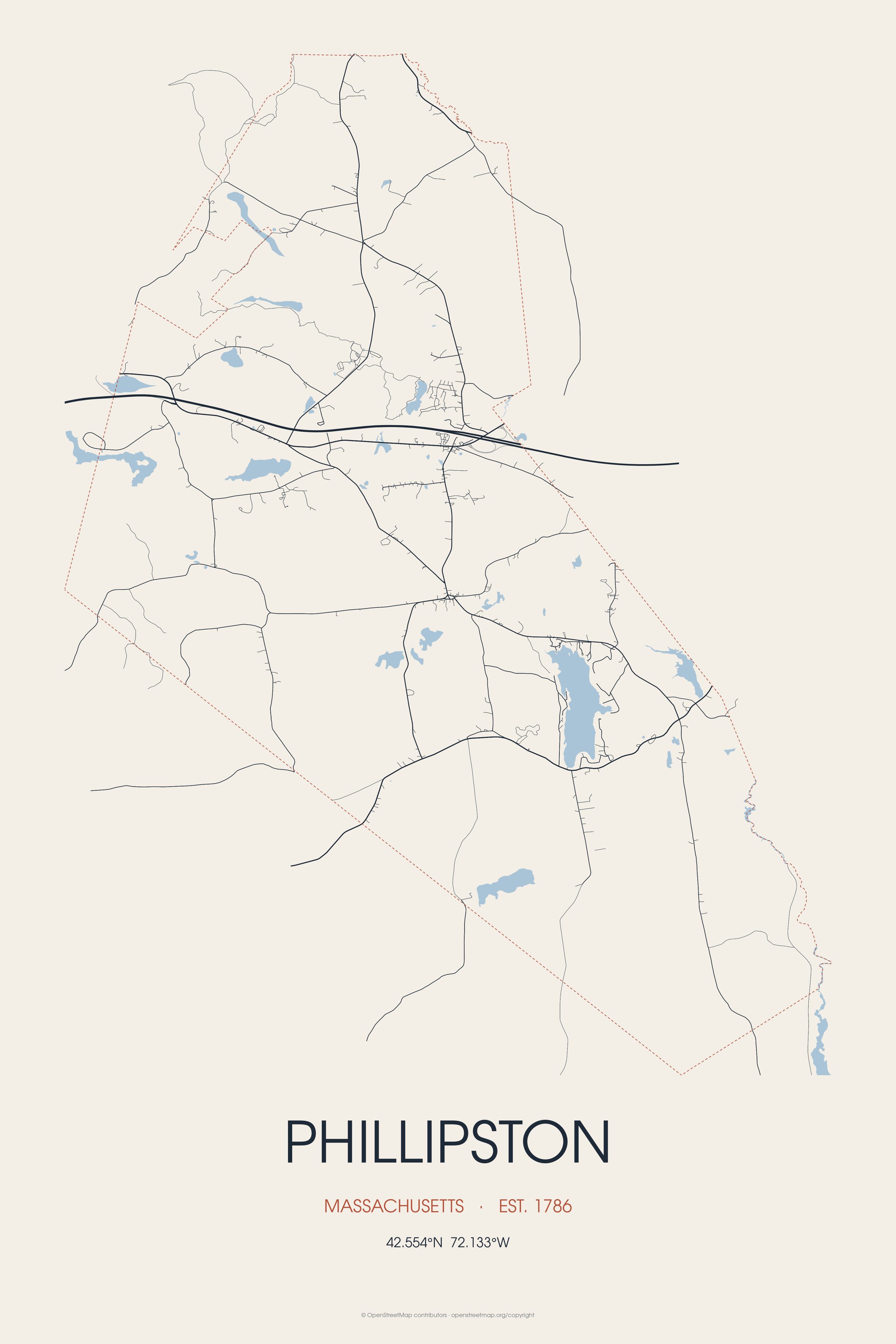 Street map of Phillipston, Massachusetts