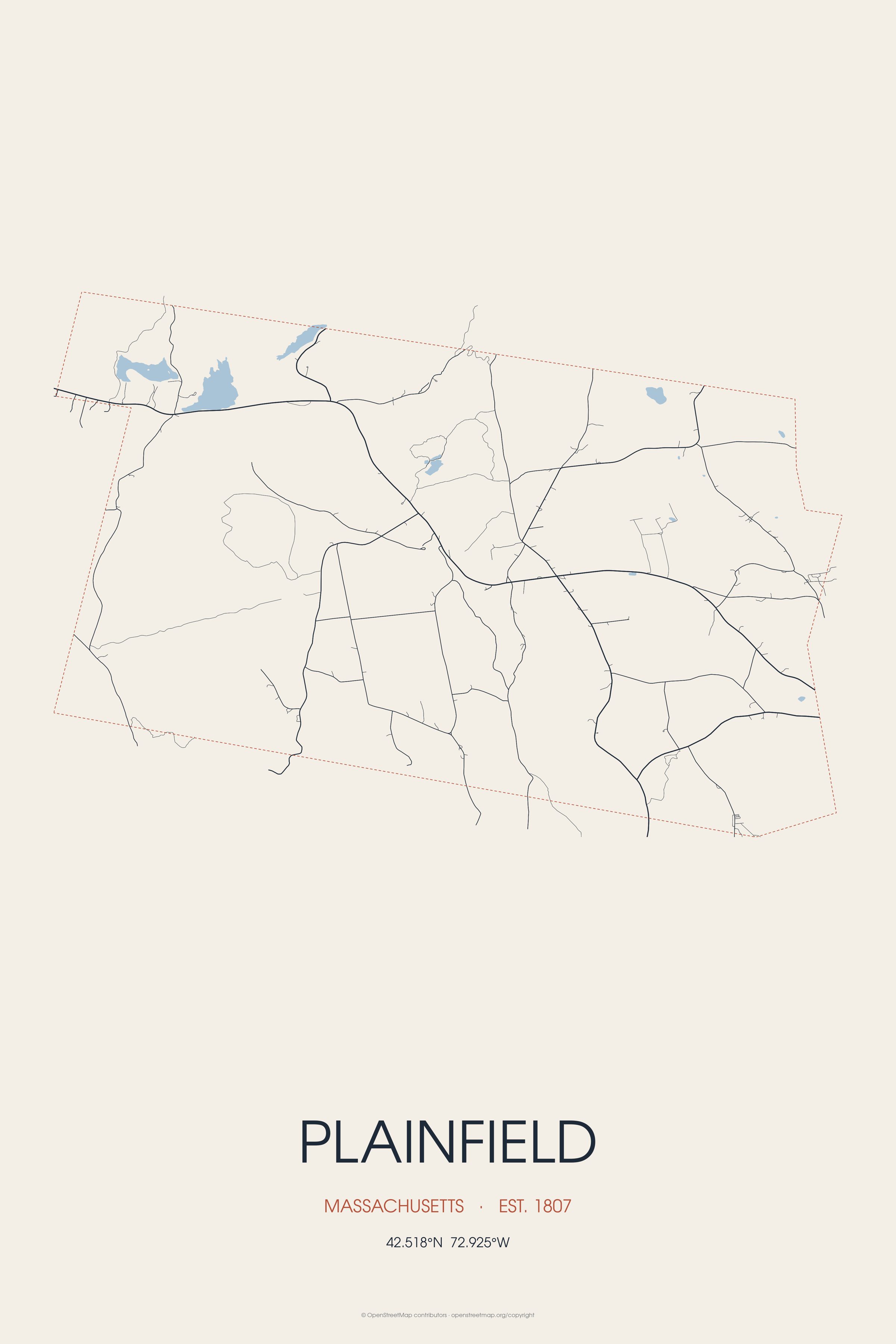 Street map of Plainfield, Massachusetts