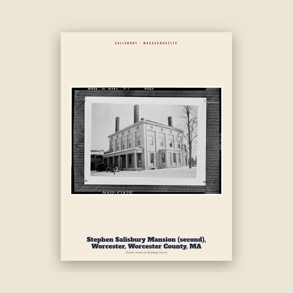 Salisbury Stephen Salisbury Mansion (second), Worcester, Worcester County, MA Archive Print