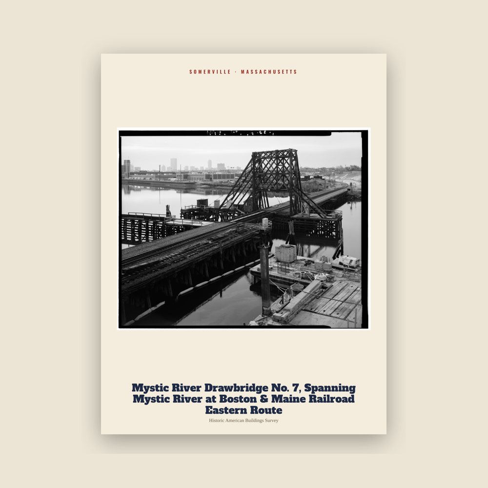 Somerville Mystic River Drawbridge No. 7, Spanning Mystic River at Boston & Maine Railroad Eastern Route Archive Print