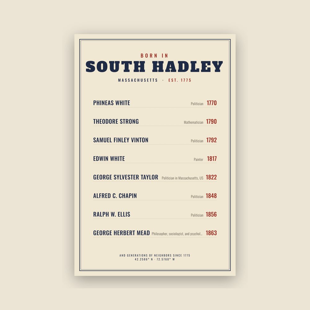 South Hadley “Born In” Poster