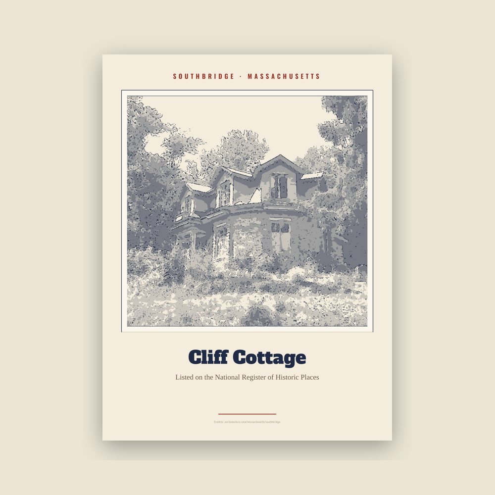 Southbridge Cliff Cottage Landmark Print