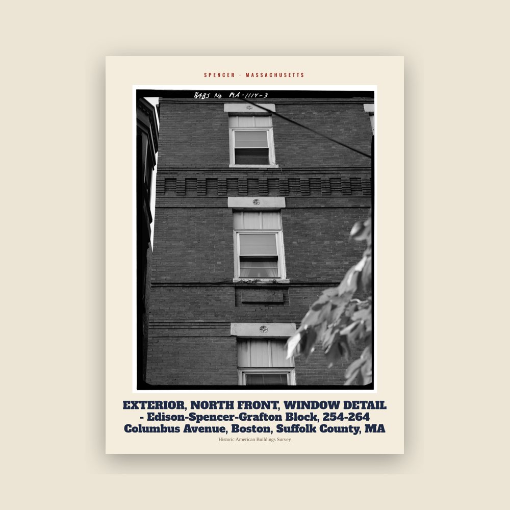 Spencer EXTERIOR, NORTH FRONT, WINDOW DETAIL - Edison-Spencer-Grafton Block, 254-264 Columbus Avenue, Boston, Suffolk County, MA Archive Print